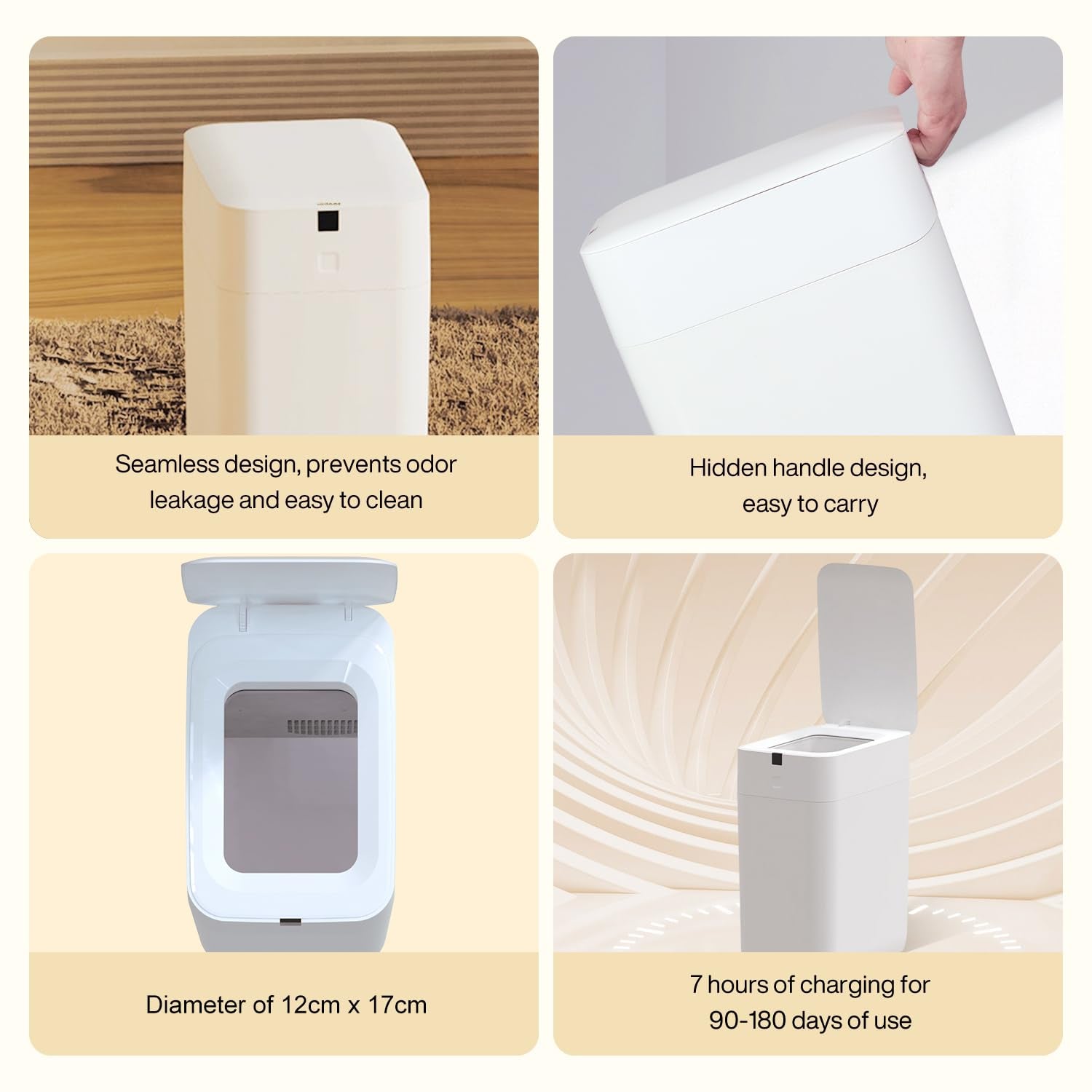 Automatic Trash Can, 3 Gallon Self Sealing and Self-Changing Smart Trash Can, Motion Sensor, Touchless Garbage Can with Lid for Kitchen Bathroom Bedroom Office, 6 Refill Rings(C3, White)