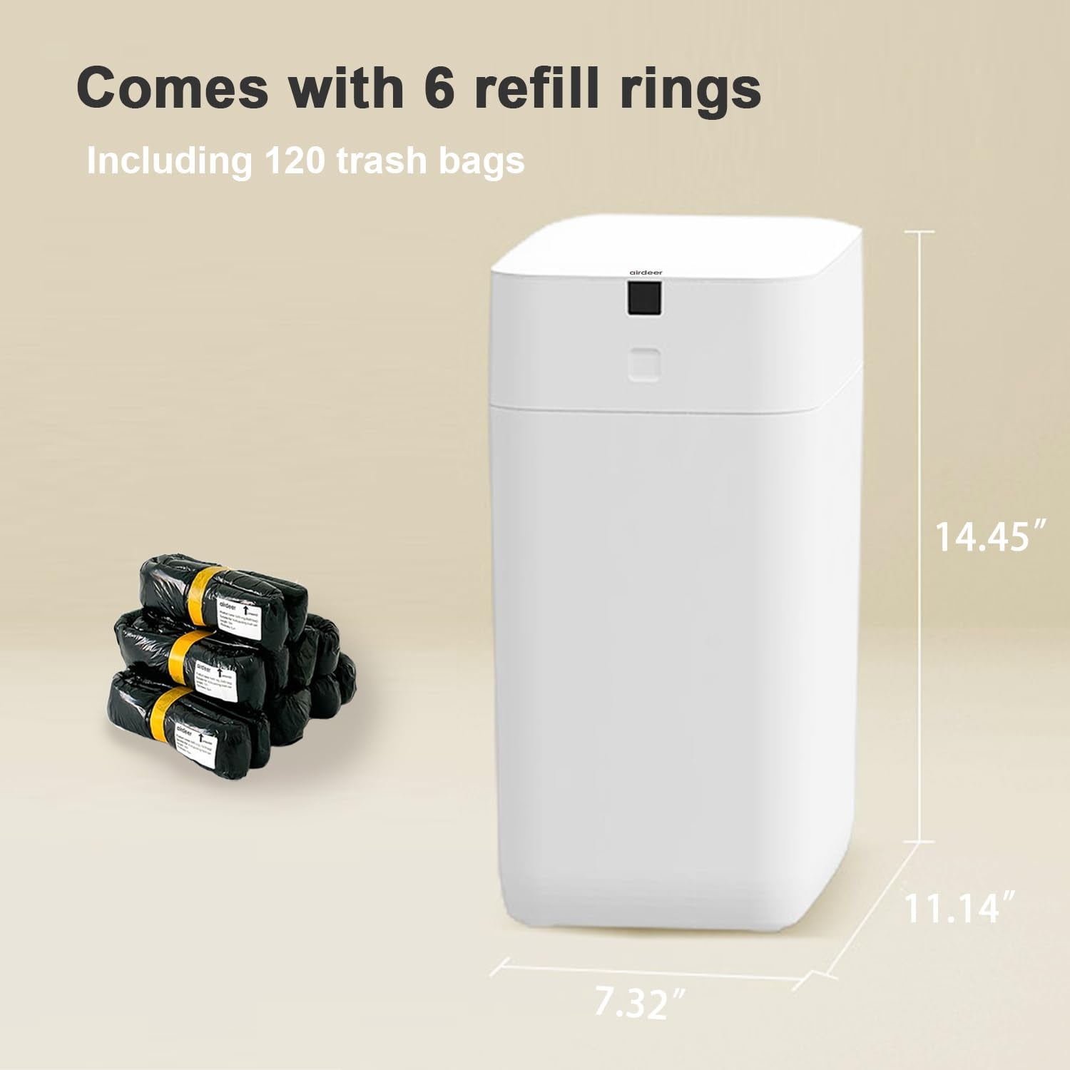 Automatic Trash Can, 3 Gallon Self Sealing and Self-Changing Smart Trash Can, Motion Sensor, Touchless Garbage Can with Lid for Kitchen Bathroom Bedroom Office, 6 Refill Rings(C3, White)
