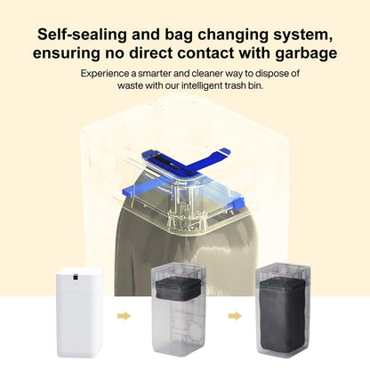 Automatic Trash Can, 3 Gallon Self Sealing and Self-Changing Smart Trash Can, Motion Sensor, Touchless Garbage Can with Lid for Kitchen Bathroom Bedroom Office, 6 Refill Rings(C3, White)